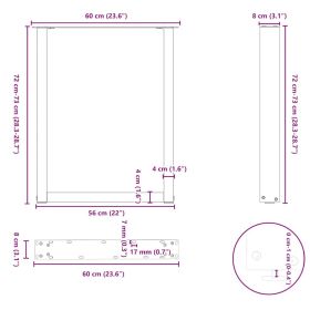 vidaXL ruokapöydän jalat U-muotoiset 2 kpl Musta 60x(72-73) cm Teräs