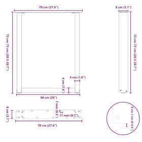 vidaXL ruokapöydän jalat U-muotoiset 2 kpl Musta 70x(72-73) cm Teräs