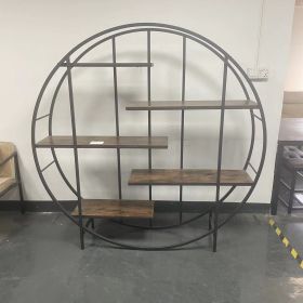 Round 5-Tier Metal Plant Stand bookcase storage rack, Indoor Living Room Terrace Garden Balcony Display Stand. Rustic Brown