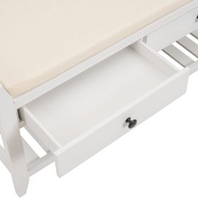 TREXM Shoe Rack with Cushioned Seat and Drawers, Multipurpose Entryway Storage Bench (White)