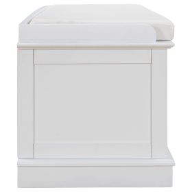 TREXM Storage Bench with 4 Doors and Adjustable Shelves, Shoe Bench with Removable Cushion for Living Room, Entryway (White)