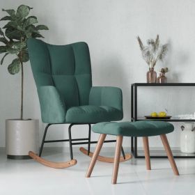 Rocking Chair with a Stool Dark Green Velvet