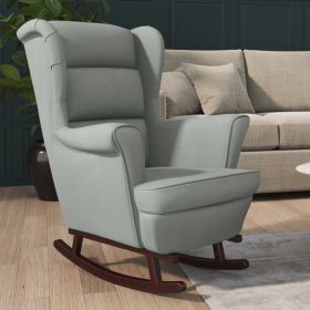 Rocking Chair with Solid Wood Rubber Legs Light Gray Velvet