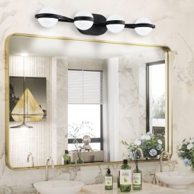 (NEW SKU:W1340P206792) Modern Minimalist Bathroom Vanity Light, LED 4 Bulb Frosted Glass Shades, Wall Mounted Decorative Lighting Fixture