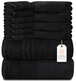 Black 12 Piece Bath Towel Set for Bathroom Wealuxe Collection 2 Bath Towels 4 Hand Towels 6 Washcloths 100% Cotton Soft and Plush Highly Absorben