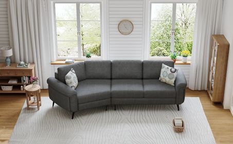 111" Upholstered 3-seater Sofa Curved Sofa Couch with Two Printed Pillows for Living Room, Dark Gray