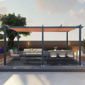 11 X 16 FT Outdoor Living Outdoor Retractable Pergola with Weather-Resistant Canopy Aluminum Garden Pergola Patio Grill Gazebo for Courtyard -Kha
