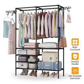 Clothing Rack Clothes Rack, 66'' Multifunctional Garment Rack for Hanging Clothes, 4 Tiers Portable Closet Rack with 4 Hooks & 2 Hanging Rods