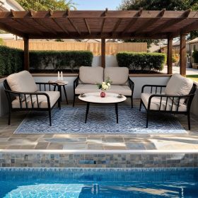 5PC Outdoor Aluminum Patio Furniture,Modern Chat Sofa Conversation Set (Color: as Pic)